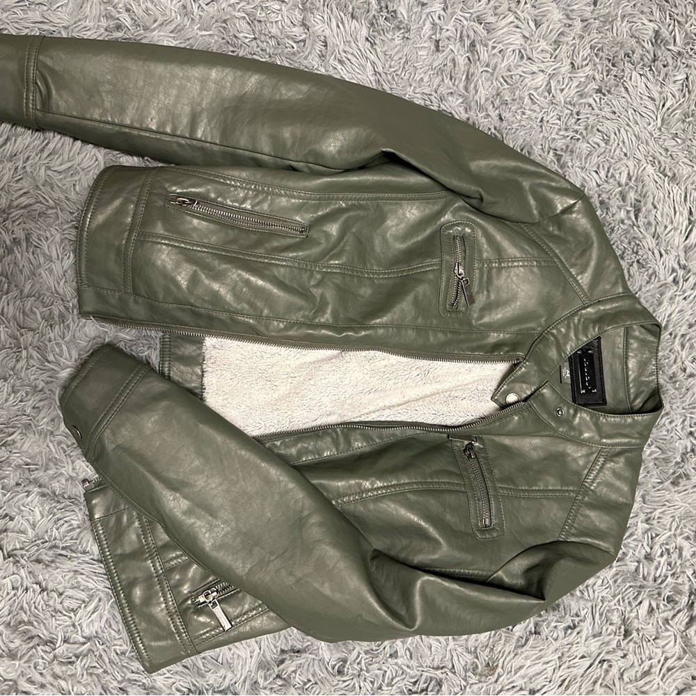Mossimo Olive Green Faux Leather Jacket